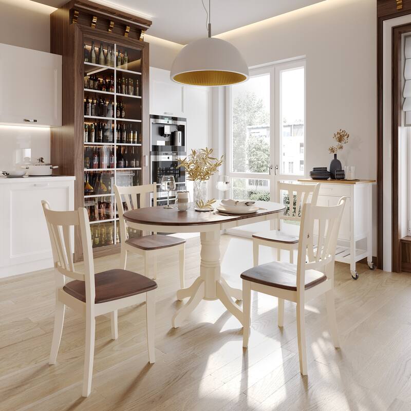 Set of 2 Dillon Solid Wood Dining Chairs Cream/Brown