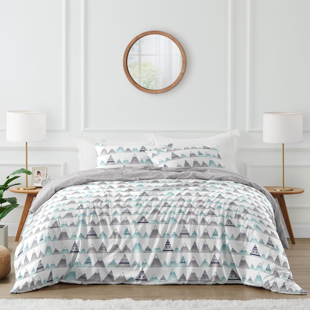 Sweet Jojo Designs Navy Blue, Aqua and Grey Aztec Mountains Collection Boy Girl 3-piece Full / Queen-size Comforter Set