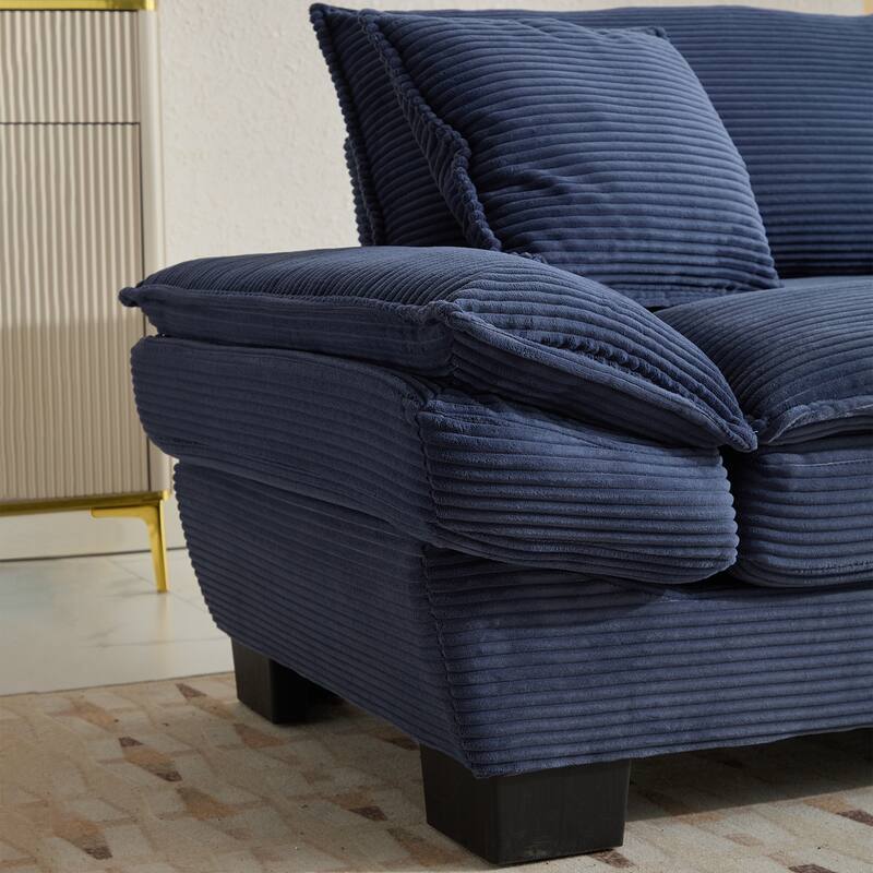 Blue Corduroy Upholstered Sofa Sleeper Loveseat with Pillows, 84x32x32 inches