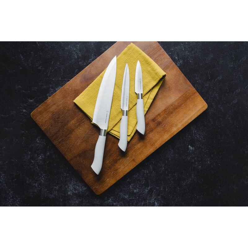 Dura Living EcoCut 3-Piece Kitchen Knife Set - High Carbon Stainless Steel Blades, Eco-Friendly Handles with Sheaths