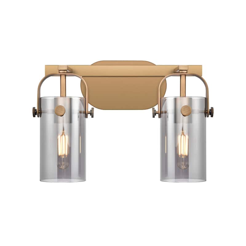 Innovations Lighting 423-2W-10-15 Pilaster II Cylinder Vanity Pilaster - Brushed Brass / Plated Smoke