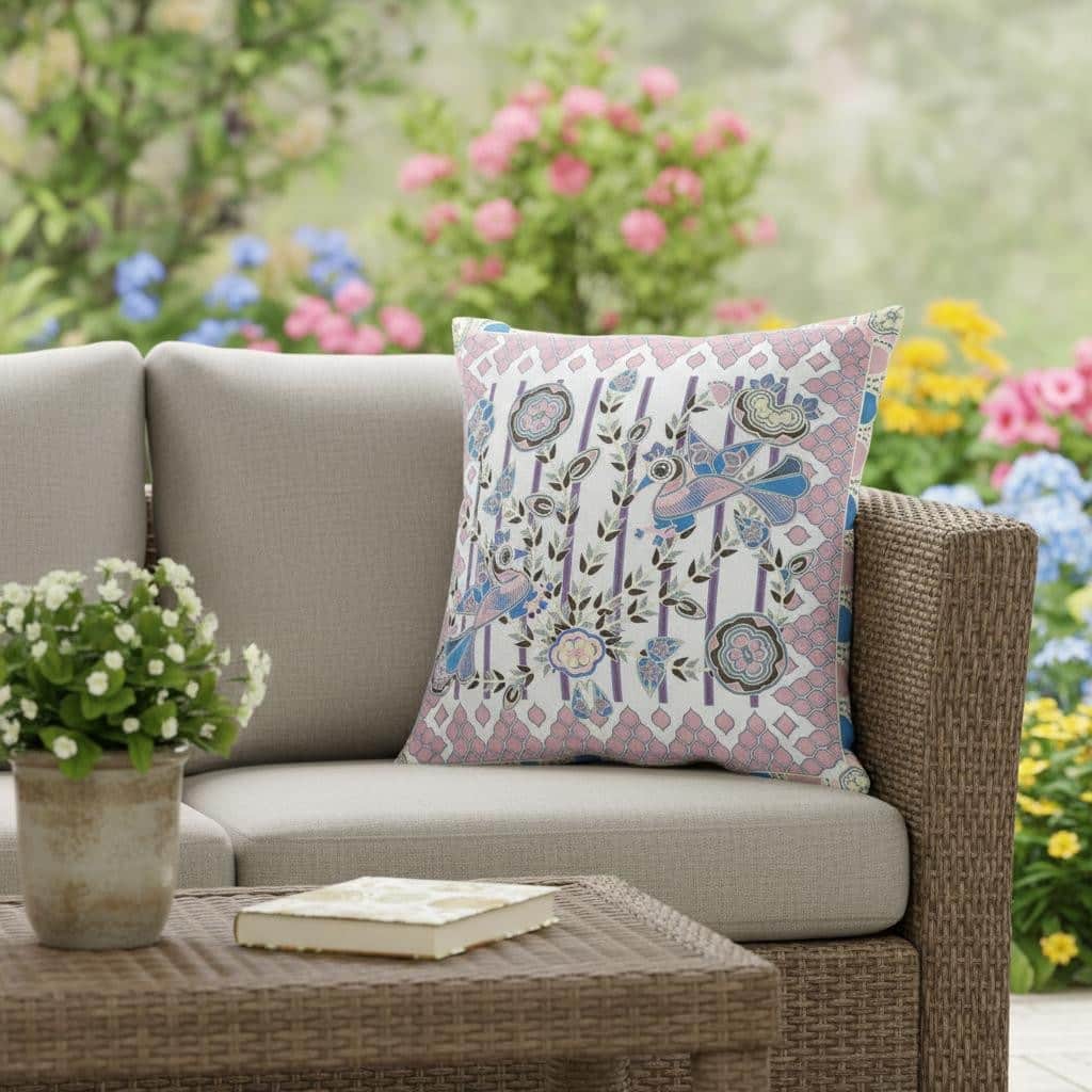 HomeRoots 26" x 26" Black and White Peacock Blown Seam Floral Indoor Outdoor Throw Pillow - 26.00' X '5.00' X '26.00