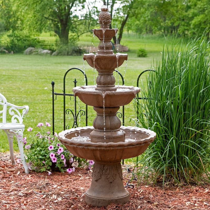 Sunnydaze 4-Tier Pineapple Outdoor Water Fountain - 52" H - Brown