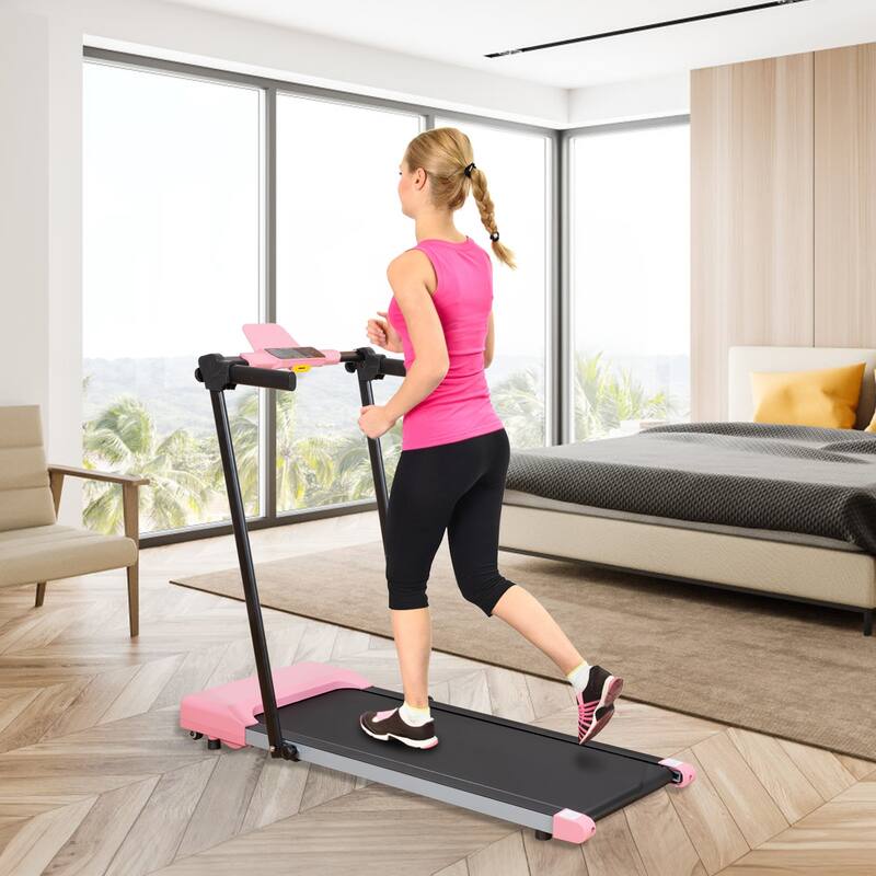 Foldable Walking Treadmill Under Desk Walking Pad Treadmill Compact Fitness Running Machine with LED Displays and Wheels