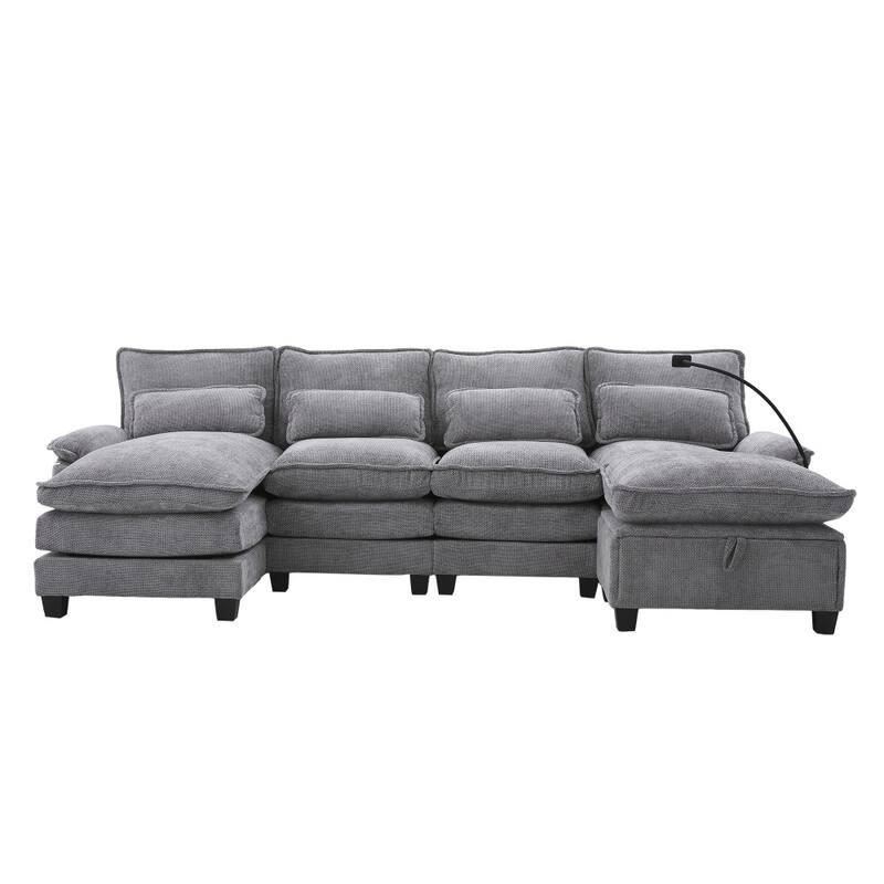 106.69" Modular U-shaped Sectional Sofa with Chaise Lounge and Ottoman, Pillows