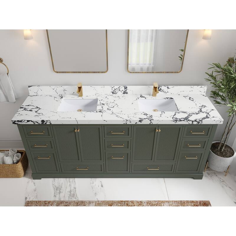 Willow Collections 84 in. W x 22 in. D Alys Double Bowl Sink Bathroom Vanity with Countertop - 2"Viola Night - Pewter Green