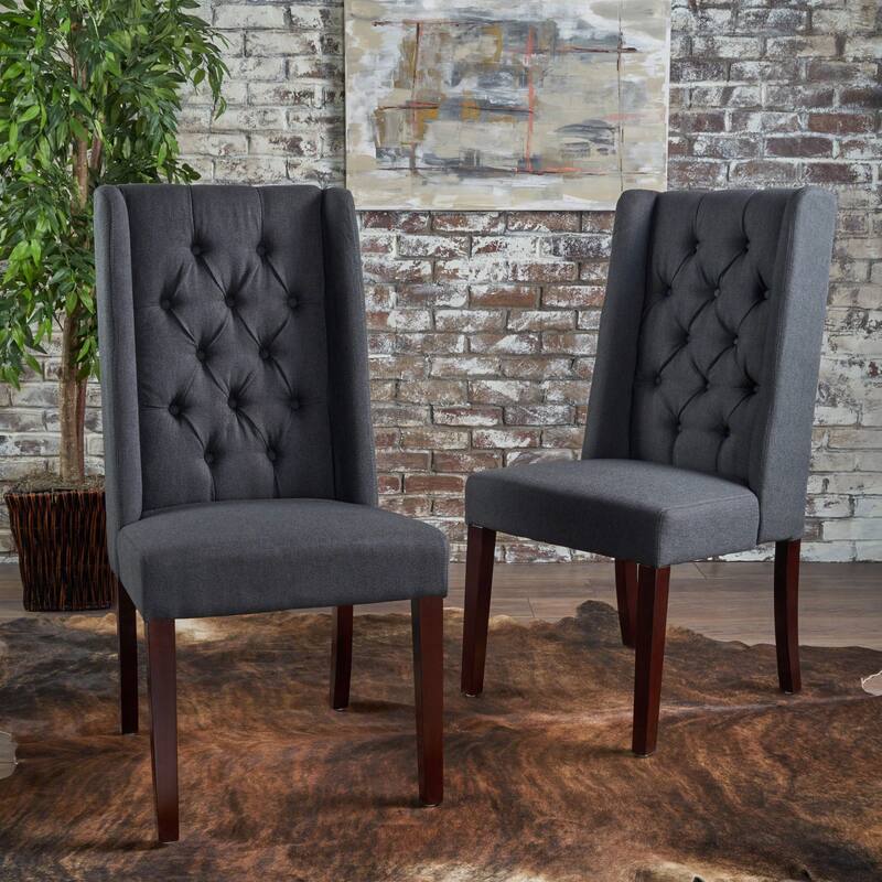 2 Piece Button Tufted Dining Chairs with Upholstered High Back Birch Legs for Dining Room Kitchen Bedroom Living Room Dresser - Charcoal