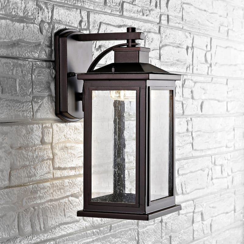 SAFAVIEH Nutan Outdoor Bronze Wall Lantern - 6.6"x7.4"x12.3" - 7Wx7Dx12H