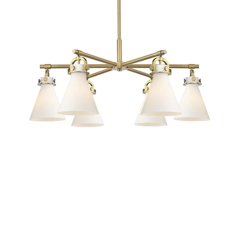 Innovations Lighting 410-6CR-16-26 Newton Cone Chandelier Newton Cone - Brushed Brass / White
