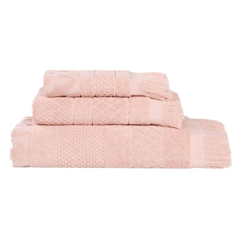Superior Rolla Cotton Geometric Jacquard Plush Soft 3 Piece Towel Set