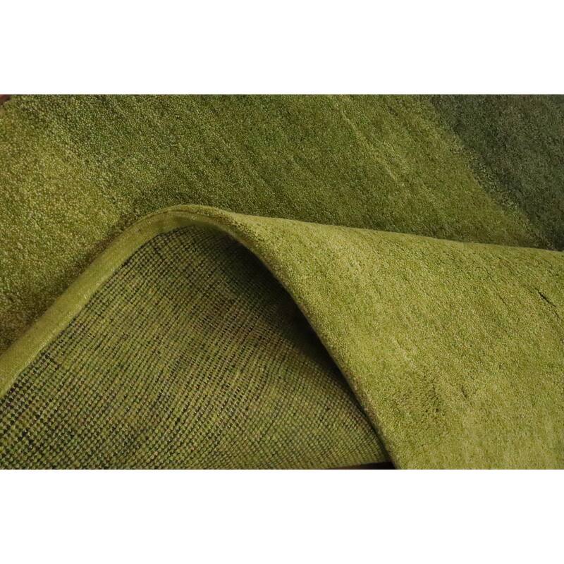 Hand Knotted Oriental 100% Wool Carpet Modern Stripe Green Gabbeh Area Rug - 6' 7'' X 4' 11''