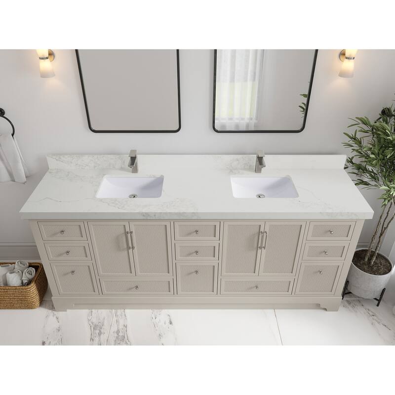 Willow Collections 84 in. W x 22 in. D Alys Double Bowl Sink Bathroom Vanity with Countertop - 2"Calacatta Nuvo - Fine Grain