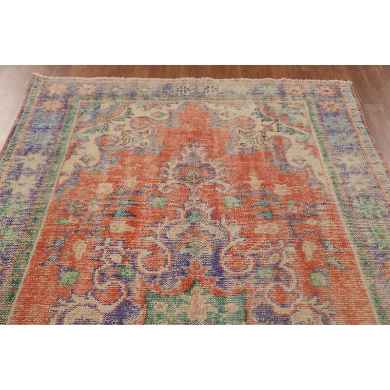 Distressed Orange Sparta Turkish Vintage Area Rug Handmade Wool Carpet - 5'4" x 9'3"