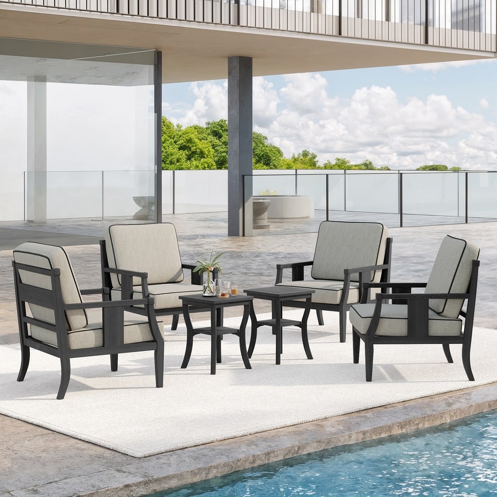 6-Piece Outdoor Teak Seating Set Armchair Patio Conversation Sets with 2 Tables, Cushion