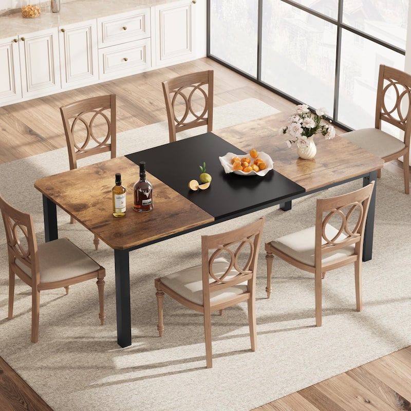 Dining Table for 6-8 People, 78.7" Rectangle Wood Kitchen Table - Brown & Black