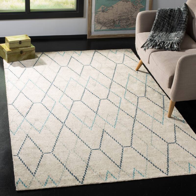 SAFAVIEH Hand-knotted Stone Wash Husnida Modern Wool Rug - 5' x 8' - Ivory/Blue