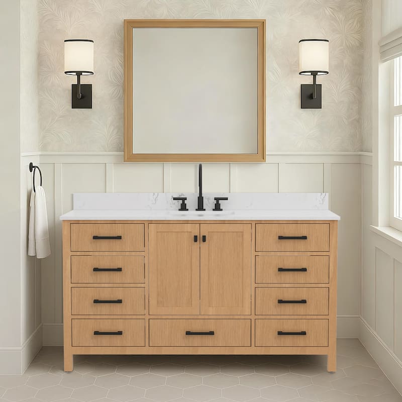 60 inch Solid Wood Freestanding Bath Vanity Engineered Countertop Undermount Rectangular Ceramic Sink - 60 inch