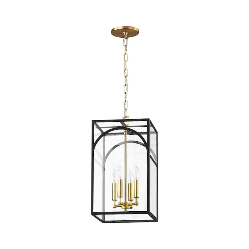 4-Light Mid-Century Modern Rectangular Lantern Pendant with Candlestick Clear Glass Shade - 48 in. W x 26.3 in. H