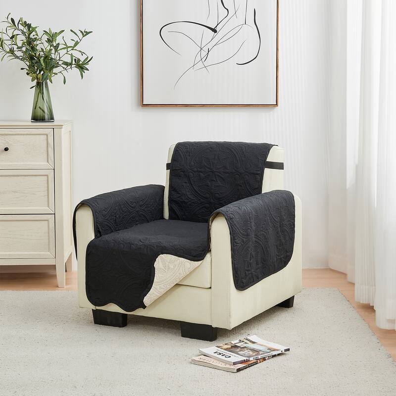 Reversible Chair Cover Quilted Pet Furniture Protector Slipcover - Black / Taupe
