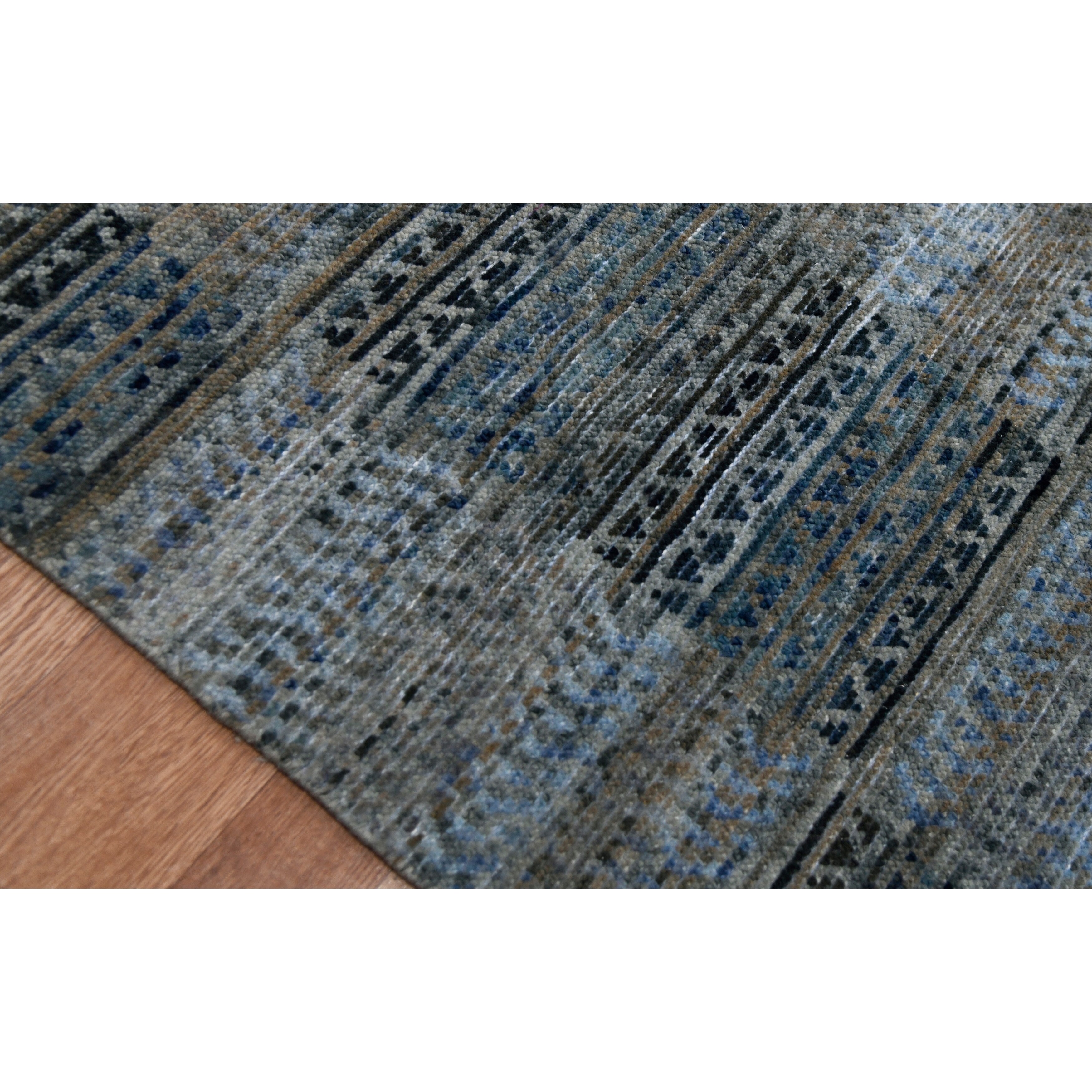 Lara Dee Handmade Knotted Geometric Wool Blend Gray Blue Area Rug Overstock 32324990