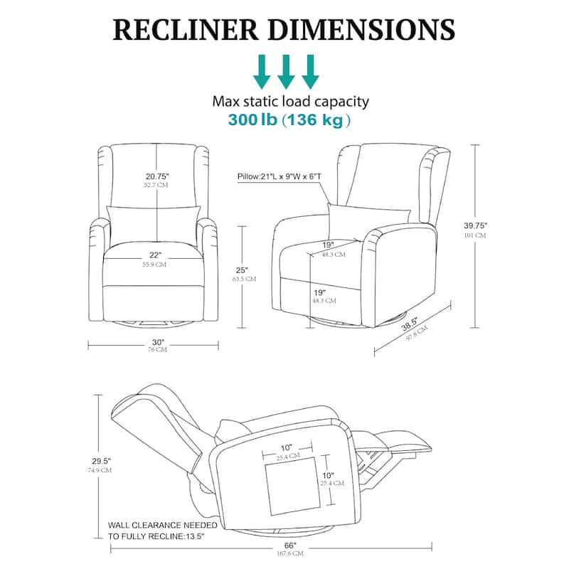 Madison Park Candace Power Recliner 3-in-1 with Swivel, Glider, USB Ports