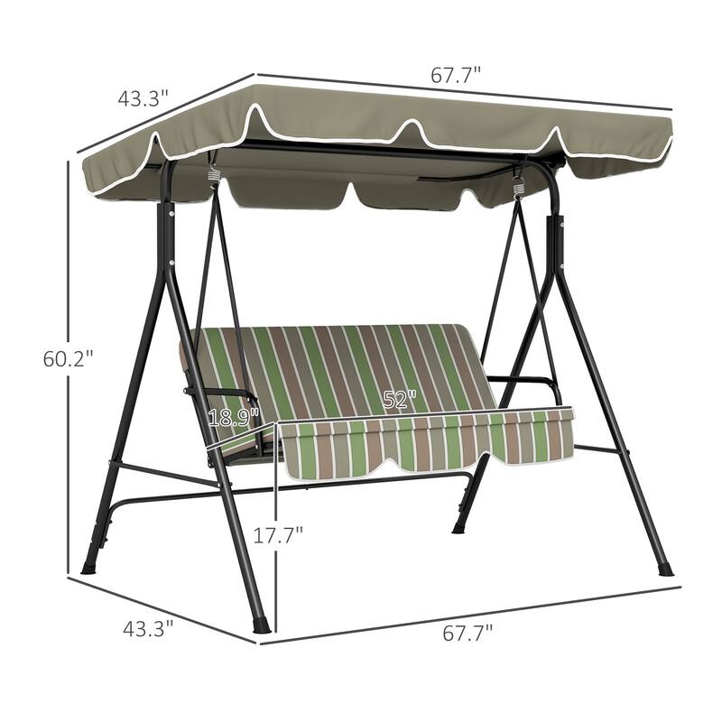 Outsunny 3-Seat Outdoor Patio Swing Chair with Removable Cushion and Adjustable Tilt Canopy for Patio, Garden, Poolside