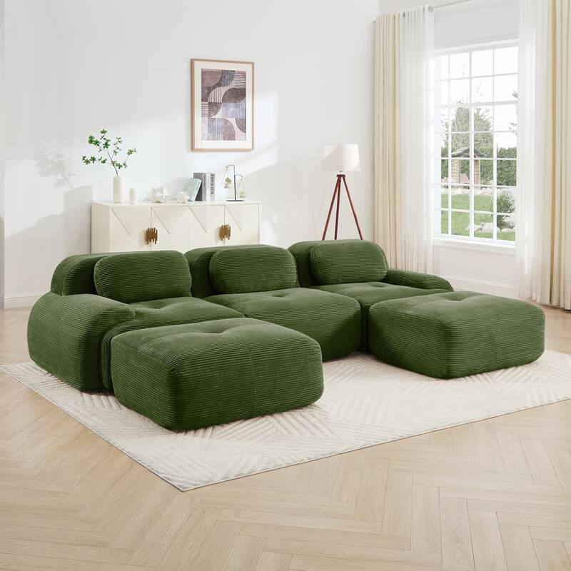 Corduroy Modular Boneless Sectional Sofa with Ottoman, Free combination, Pet-Friendly, No Assembly Required