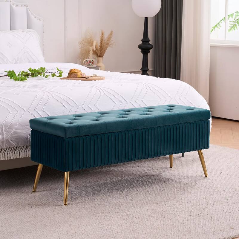 Velvet Storage Bench for Bedroom,End of Bed Bench for King Size Bed, Modern Upholstered Long Ottoman Bench for Entryway