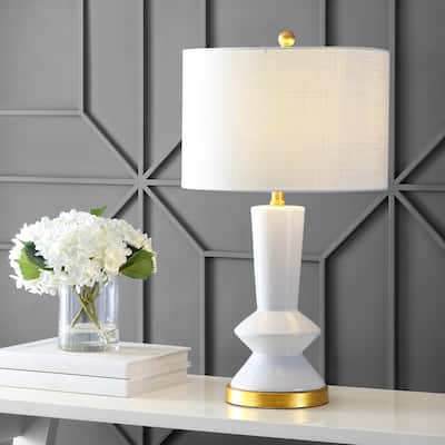 Zhou 27" Ceramic/Iron Contemporary Glam LED Table Lamp, White/Brass Gold by JONATHAN Y