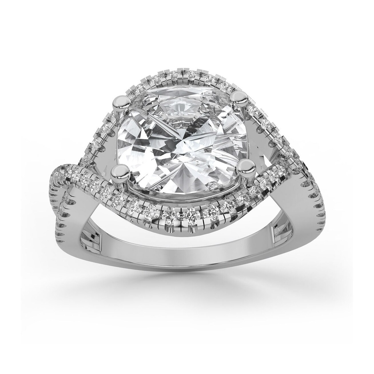 Infinity French Pave Cushion & Round Cut Unique Moissanite Diamond Engagement