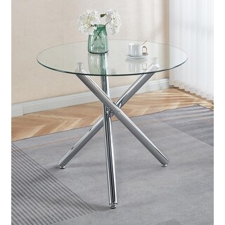 Tempered Glass Top Dining Table with Metal Pedestal Base - Bed Bath ...