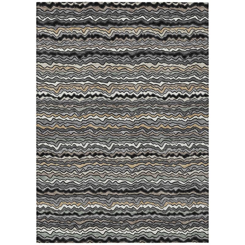 Machine Washable Indoor/ Outdoor Ziggy Stripe Chantille Rug