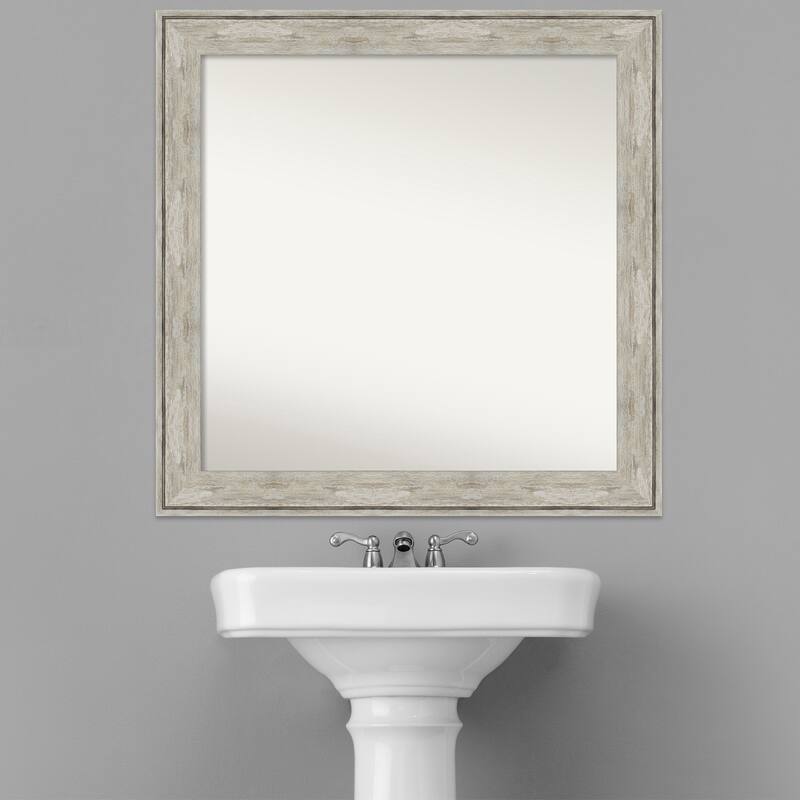 Non-Beveled Bathroom Wall Mirror - Crackled Metallic Frame