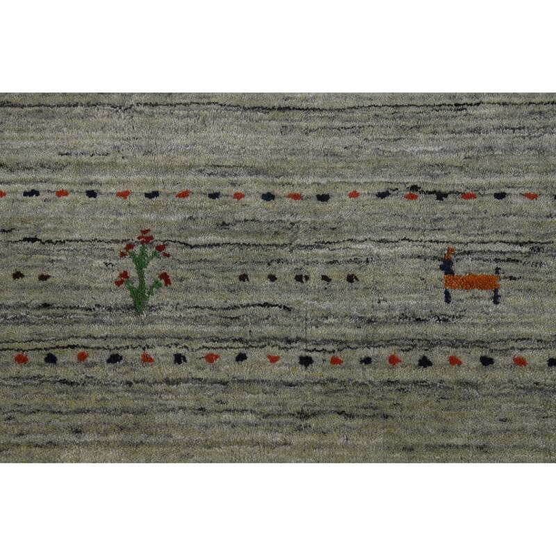 Hand Knotted Oriental 100% Wool Carpet Tribal Animal Pictorial Greys & Charcoal Gabbeh Area Rug - 8' 1'' X 5' 0''