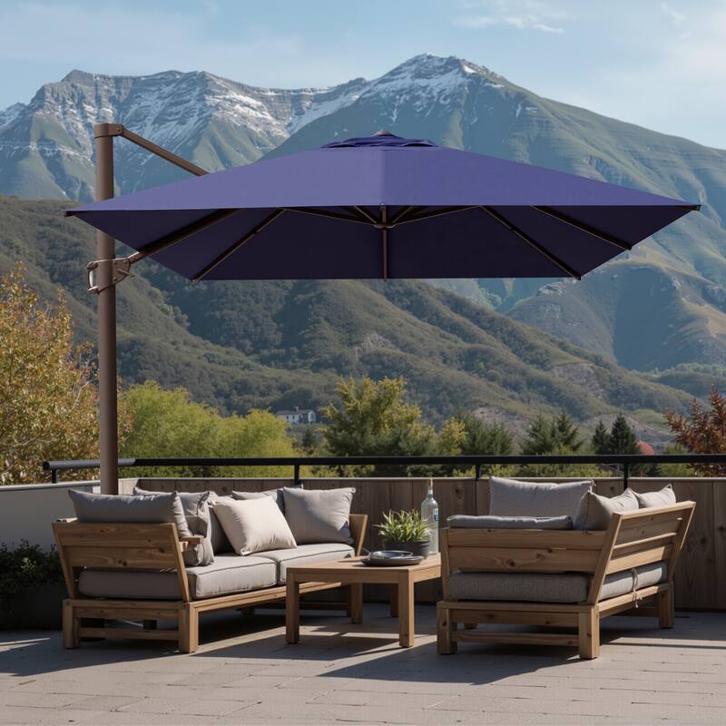 10x12.5 FT Outdoor Patio Cantilever Umbrella 360 Degree Rotation - Navy Blue