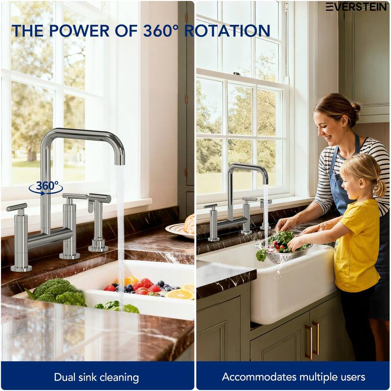 2-Handle Deck Mount Kitchen Faucet 2-Hole Bridge Kitchen Faucet with Side Sprayer