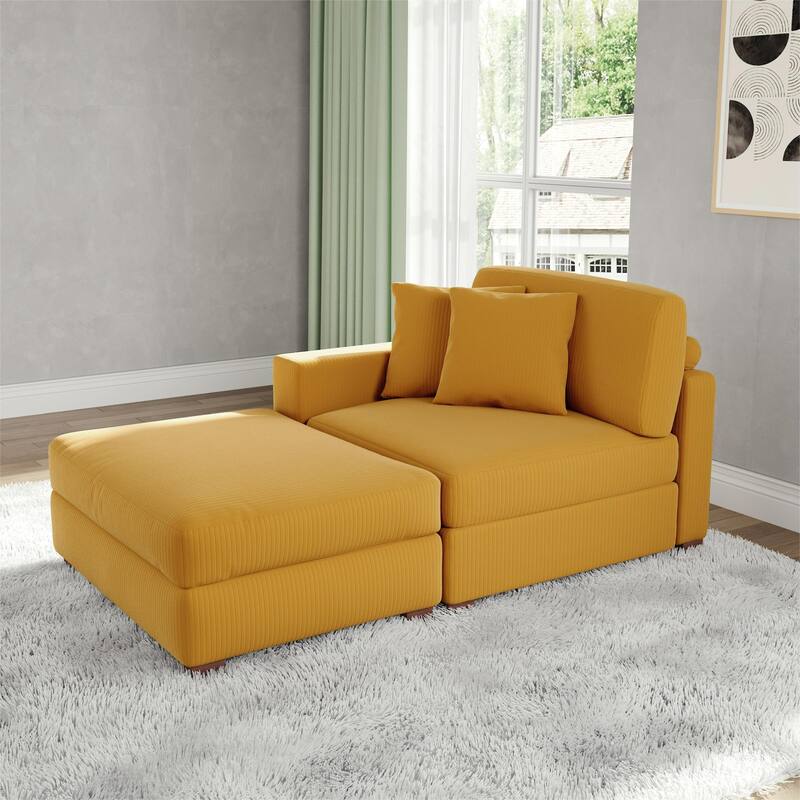 Corduroy Chaise Lounge Sofa with Ottoman for Living Room