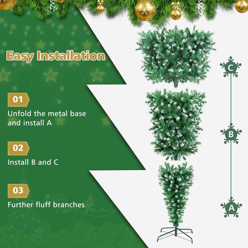 Gymax 7.5FT Pre-Lit Snowy Inverted Christmas Tree Artificial Tree w/