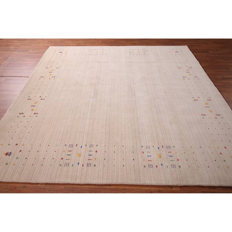 Gabbeh Oriental Square Area Rug Hand-Knotted Wool Carpet - 7'11" x 7'10"