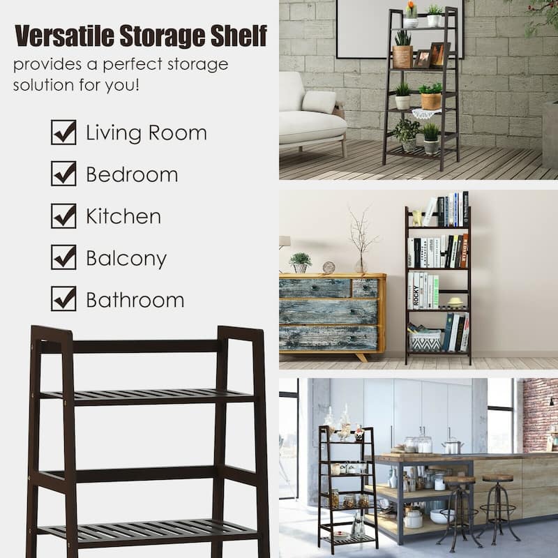 4-Tier Bamboo Ladder Shelf-Brown - 19" x 12.5" x 45" (L x W x H)