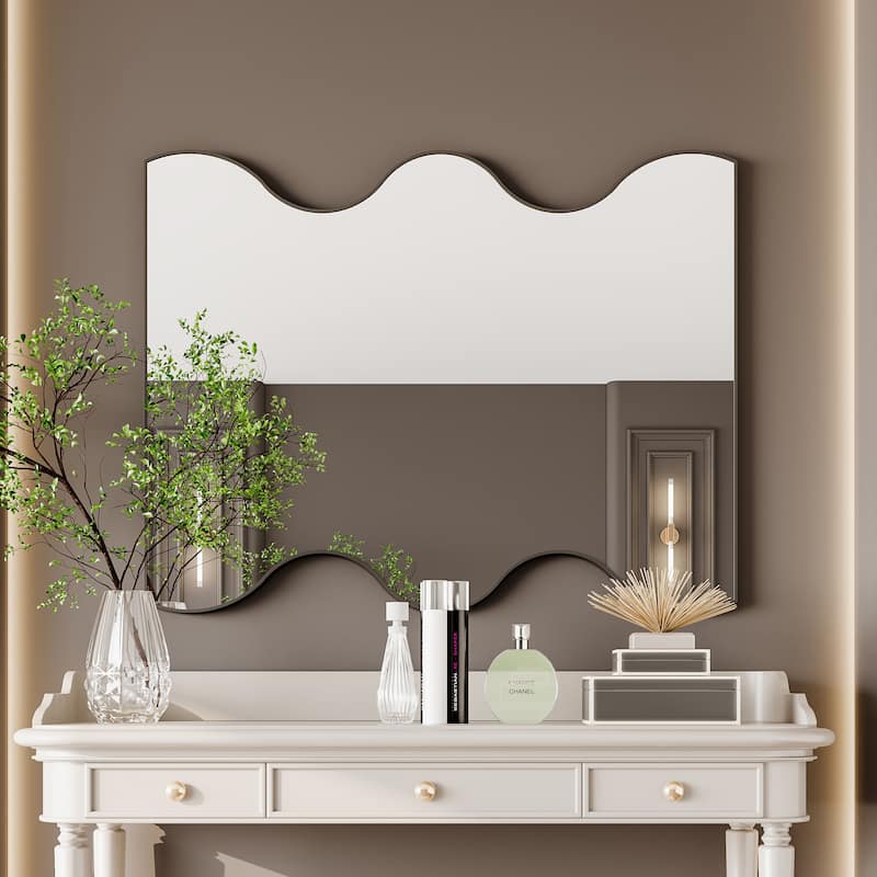 30" x 35" Black/ Gold Rectangular Wall Mount Bathroom Vanity Mirror Vertical and Horizontal Hang