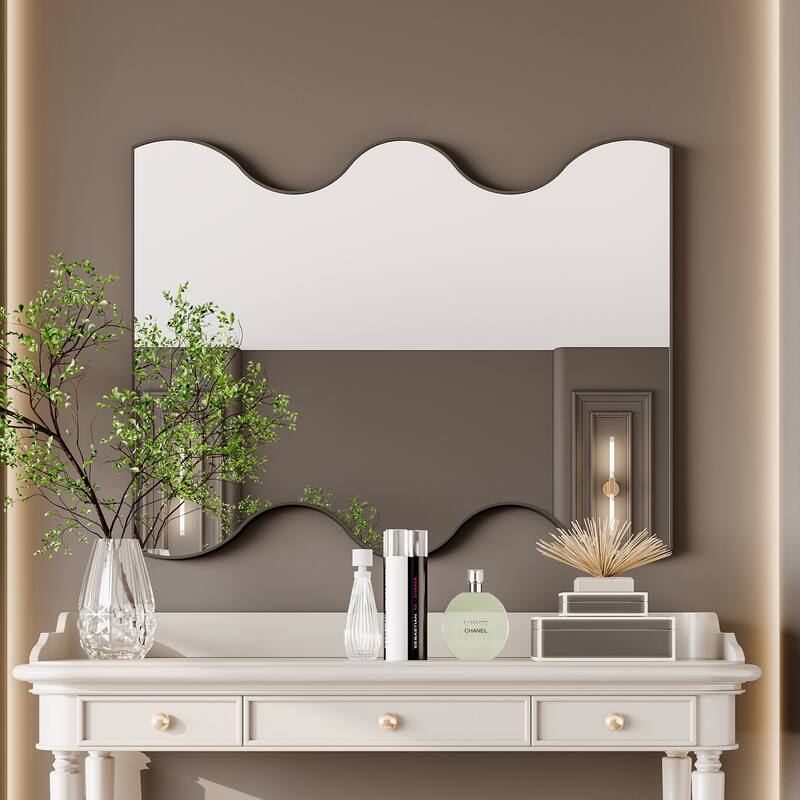 Wall Mirror 30x35 Inch Rectangular Mirror with 2 Wavy Sides Metal Framed Mirror Vanity Mirror Dressing Mirror