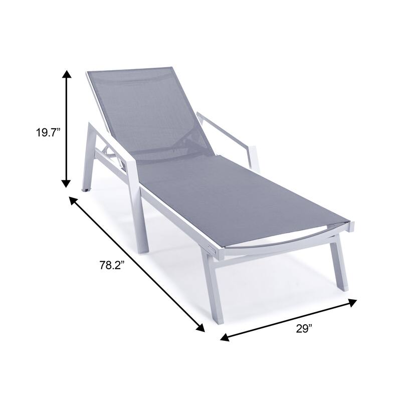 Marlin Rust-Resistant Aluminum Chaise Lounge - Adjustable 4-Position Outdoor Tanning Chair with Armrests