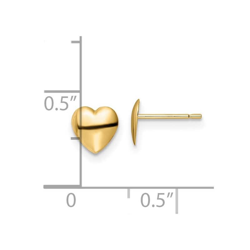 Curata 14k Yellow Gold Polished 6.25mm Love Heart Post Earrings