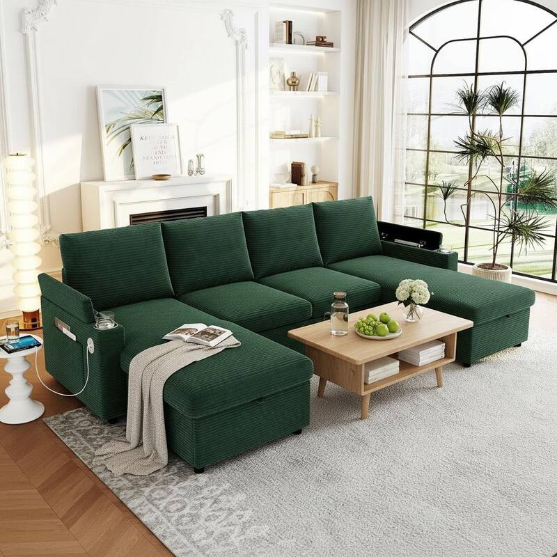 Ultimate U-Shaped Convertible Sofa Bed with Storage Chaise, Cup Holders & USB Ports by Harper&Bright Designs
