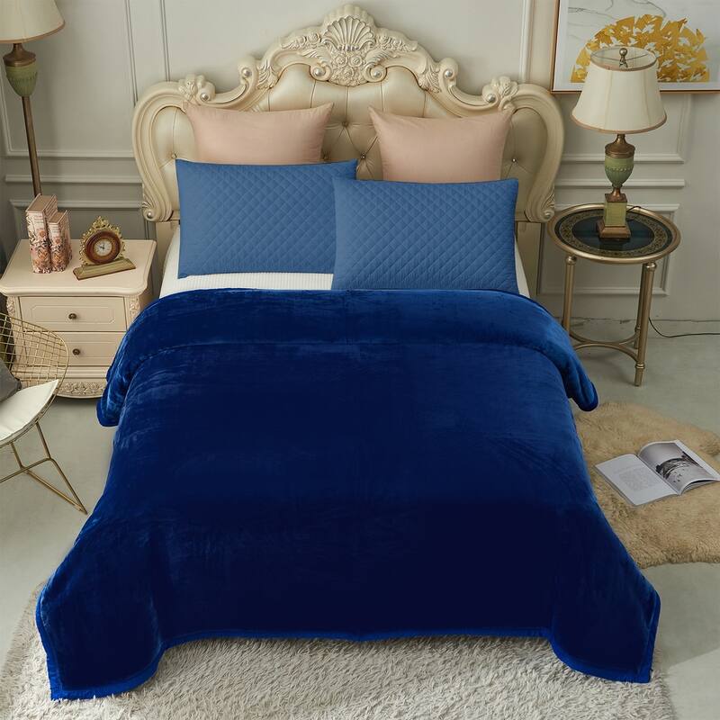 Thicken Reversible Solid Mink Fleece Blanket Fuzzy Cozy Bed Blanket for Couch Camping