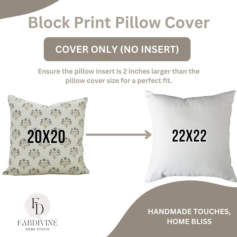 Fabdivine Handmade Floral Block Print Soft Linen Throw Pillow Cover Rustic, Diwali Flower
