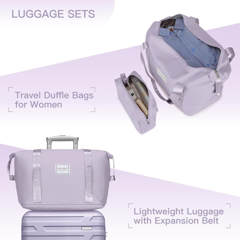 6-Piece Modern Hardshell Expandable Luggage with Travel Bag, Spinner Wheels and TSA Lock, for Boarding Travel, Lavender