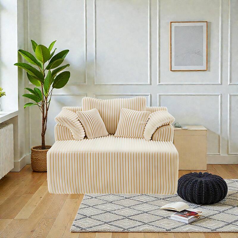 60 Inch Chaise Lounge Chair Indoor, Oversized Corduroy Boneless Sofa Bed with Deep Seat, No Assembly Required