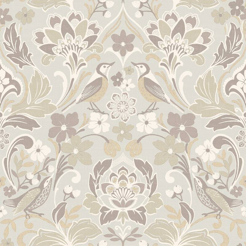 Arthouse Birdy Neutral Nuthatch Floral Wallpaper